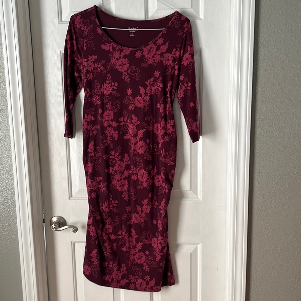 Maternity long sleeve dress with rushed sides